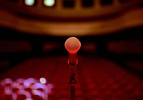 red mic on a theater stage